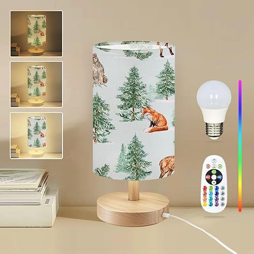 Miniatura 9 de Square Table Lamp for Bedroom Retro Groovy Seamless Vintage Print Style 70s 80s Beside Lamps Desk lamp with Wood Base Nightstand Lamps for Nursery