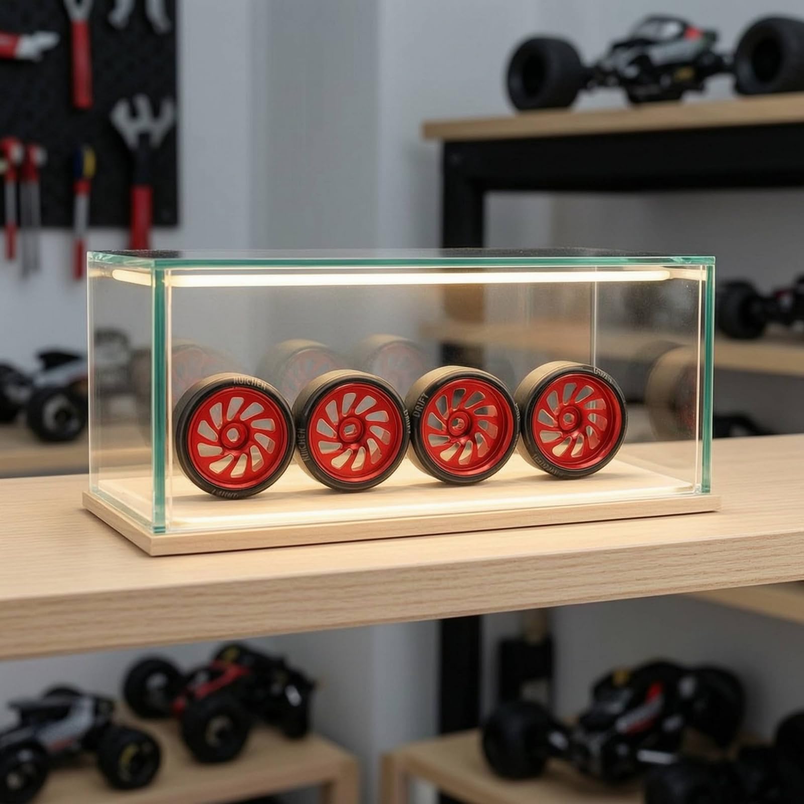 4 Stück reifen mit Felgen Speichendesign RC-räder Hart Modellbauzubehör für Modellbau Tuning, Rot