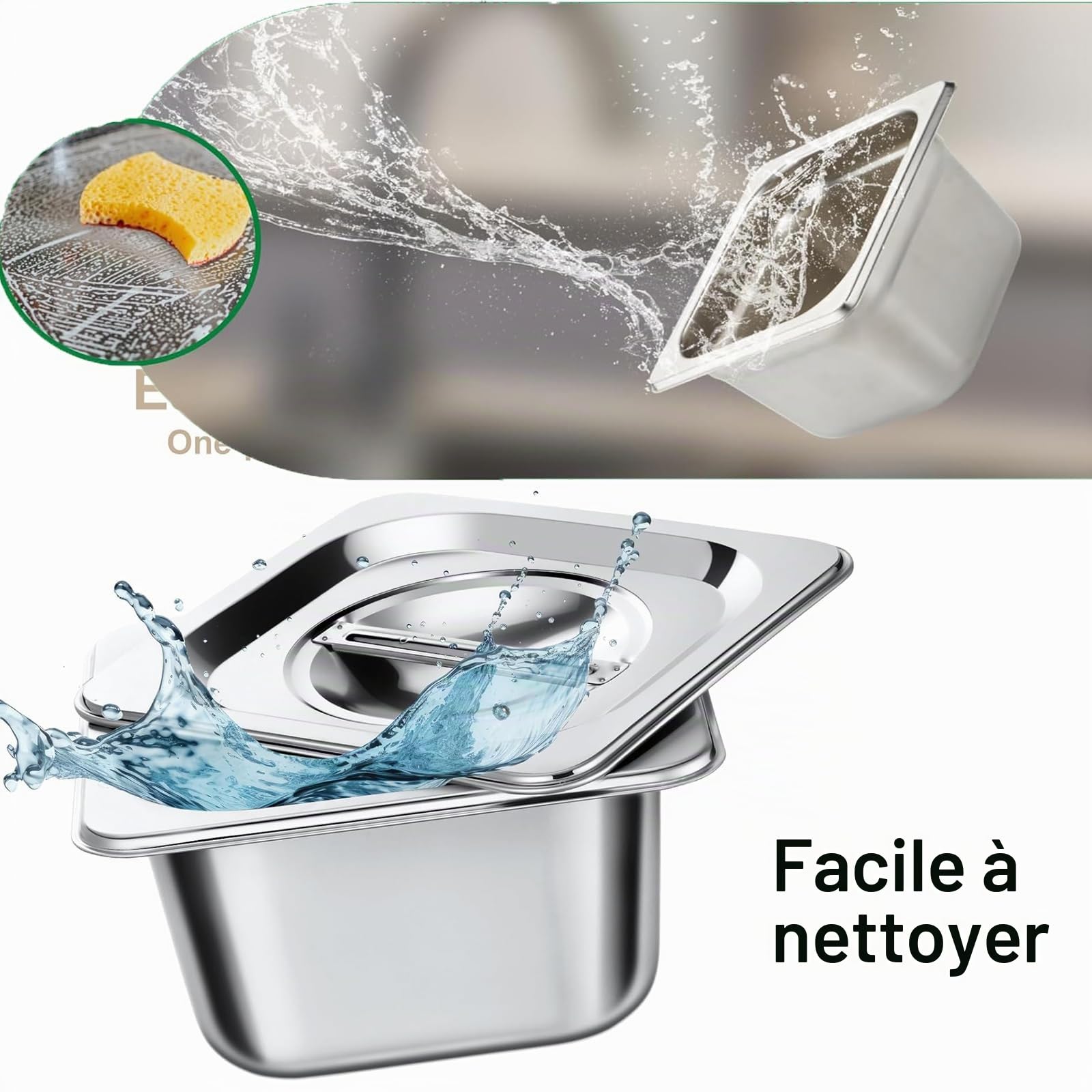 Lot de 3 récipients en acier inoxydable 1/6 avec couvercle, Récipients de conservation au chaud, récipient gastronorme alimentaire en inoxydable, résistant à la chaleur, 17,5 x 16,2 x 10 cm