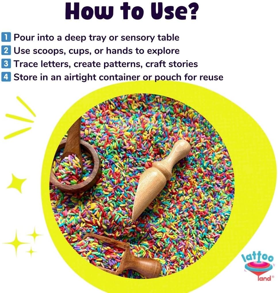 Rainbow Rice Sensory Bin Filler for Sensory Play – 2 LB (4 Cups) | Non-Toxic Colored Rice For Sensory Tables | DIY Montessori Color Rice Activities | Rice Sensory Bin Filler for Educational Play - Image 5