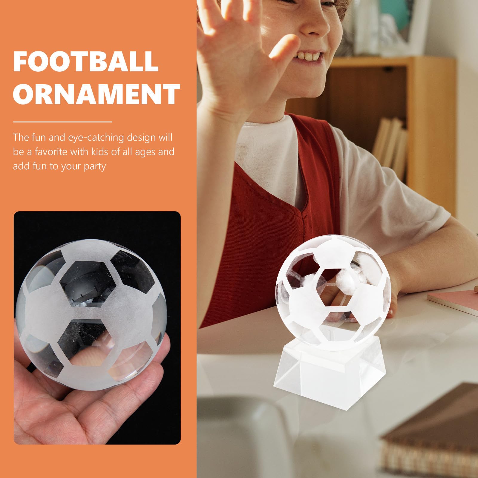 Abaodam Transparenter Kristall Fußball mit Ständer als Deko