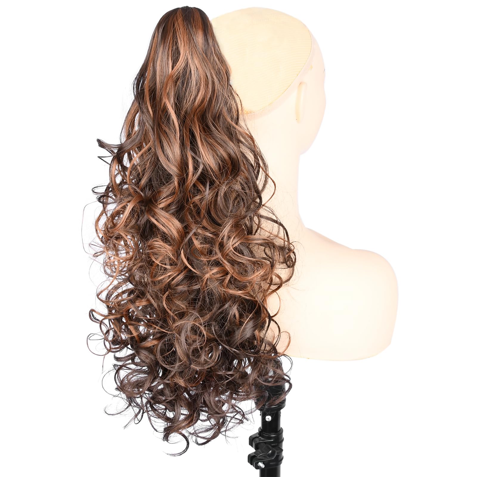 GLEDOLA Ombre Claw Clip In Wavy Loose curly Synthetic Wrap Around Ponytail Extensions Short Pony Tail Clip In Extensions for Women Girl (24 inch-Curly - Image 4