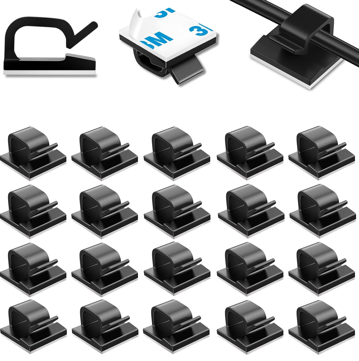 ケーブルホルダー シール付き 6個セット ブラックコードクリップ 送料無料 ケーブルホルダー ケーブルクリップ 6個セット マグネット式