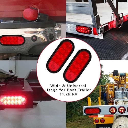 Miniatura 6 de CZC AUTO - Luces LED de remolque de 6 pulgadas, rojas y ovaladas, luces traseras de freno, dirección, estacionamiento para barco, remolque, camión,