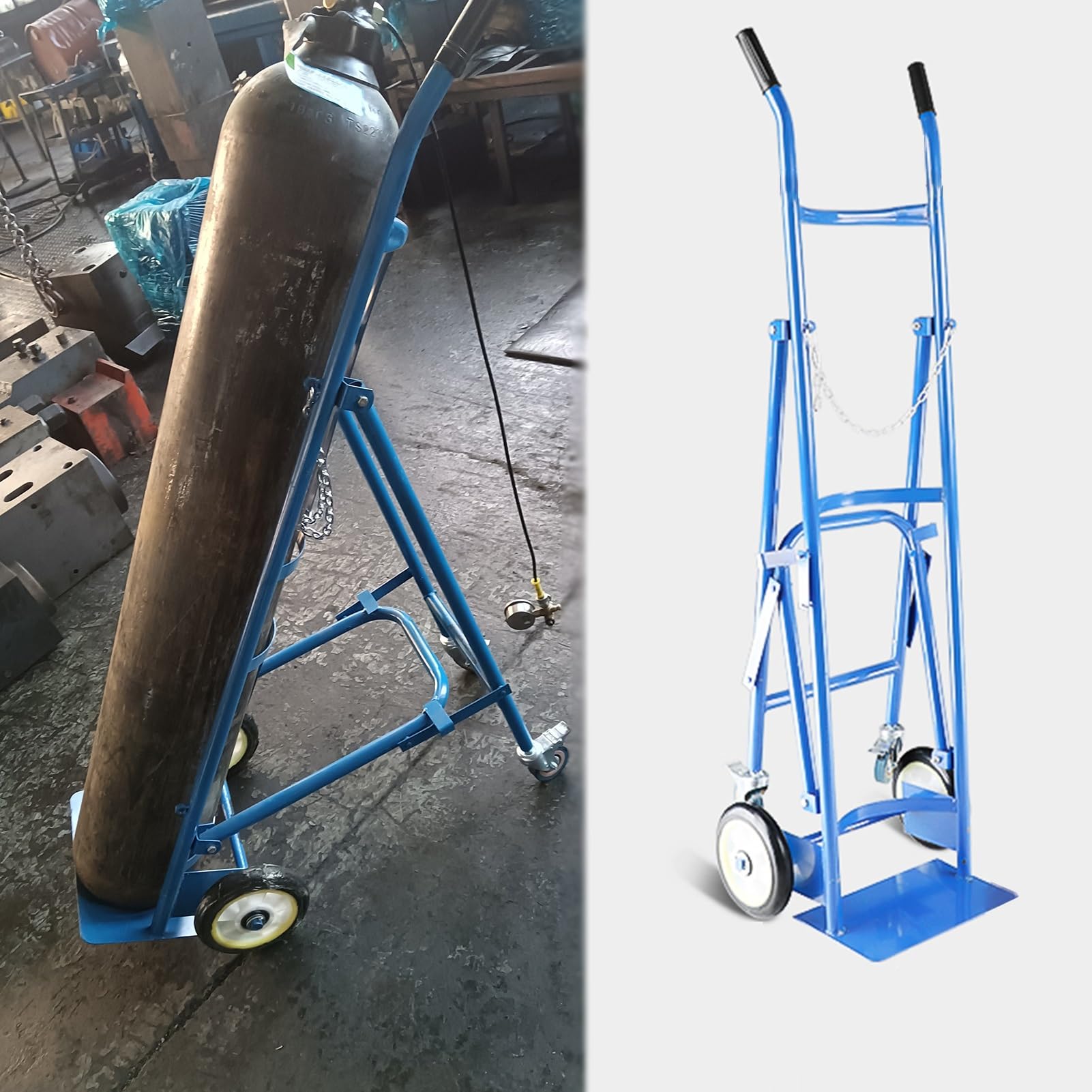 ASerZenith Oxygen Cylinder Rack Heavy Duty Folding Oxygen Cylinder Trolley, 4-Wheel Rolling Oxygen Tank Stand Cart, Oxygen Tank Holder Storage Rack Dolly For Large Gas Bottle
