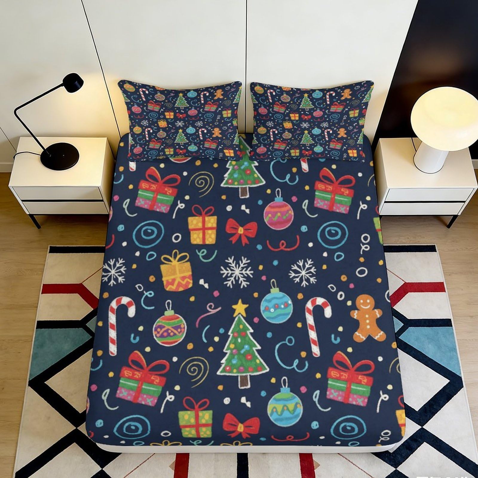 Jqzkxnhpbr Style-8 3D Printed Christmas Tree Fitted Sheet Microfiber Soft Gift Box Bed Cover For Bedroom Guest Room Dorm Mattress Protection Decor 90X200x25cm