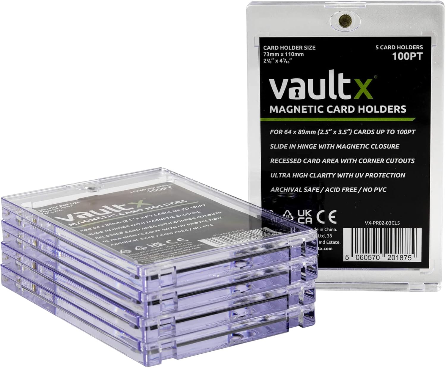 Vault X Magnetic Card Holders 100pt for Trading Cards, One Touch Hard Cases with UV Protection, Clear Display for Collectible Card Games, Sports, TCG (5 Pack)