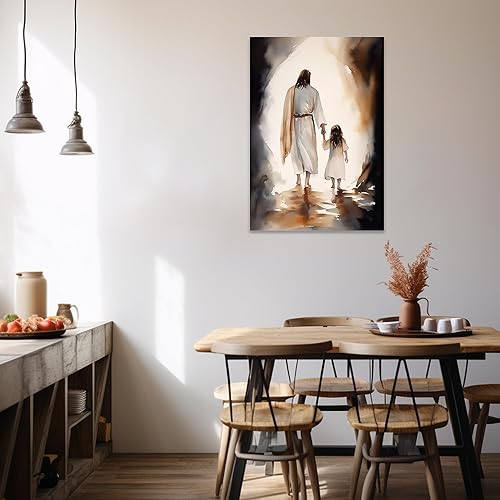 Vista 101 de Arte de pared de Jesús y el niño, póster minimalista bohemio cristiano, lienzo para pared, imagen abstracta de Jesús, arte cristiano religioso Jesús