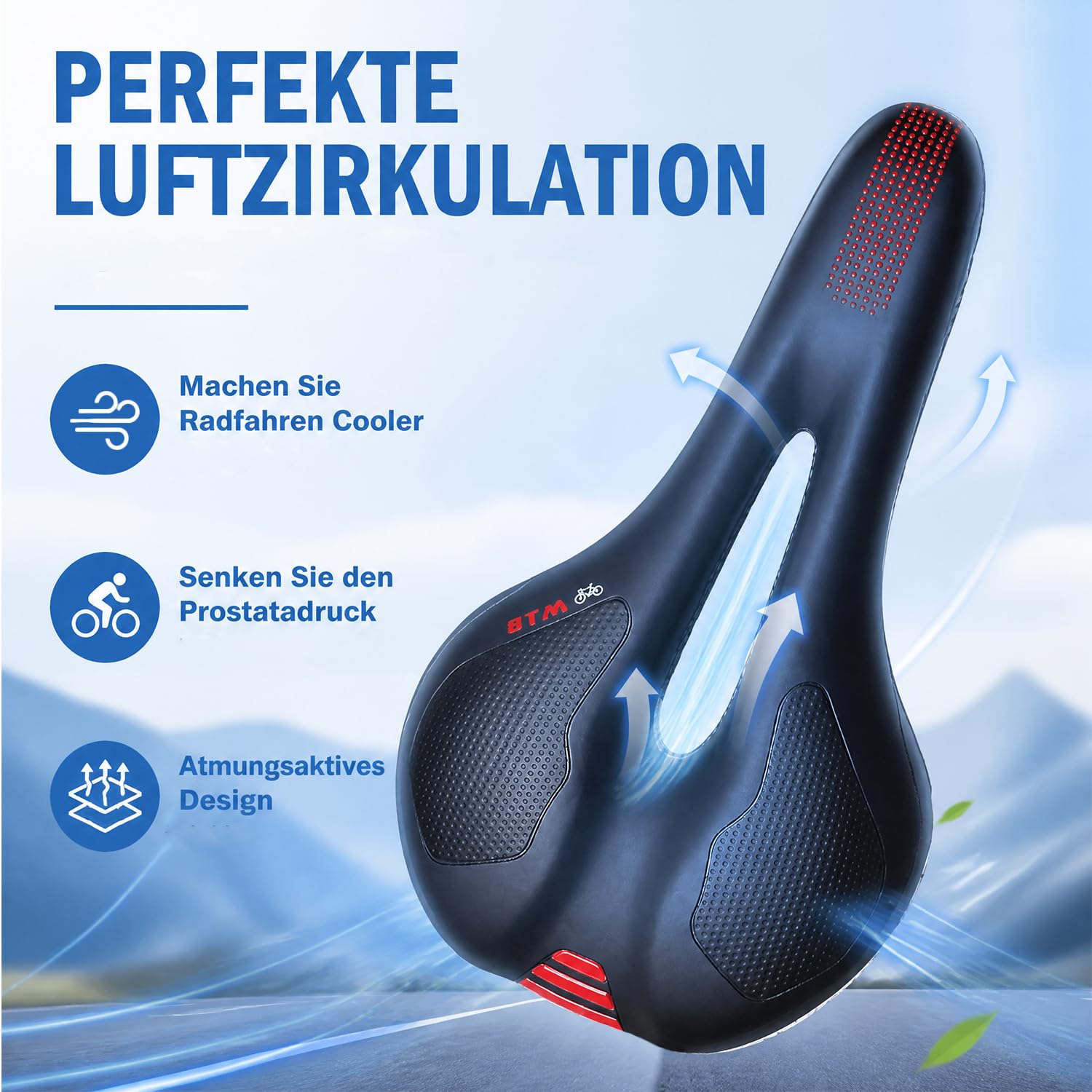 Hmseng Bequemer Fahrradsattel, MTB Sattel Herren Damen, Alpensattel Ergonomisch mit Wasserdichte Abdeckung Installationswerkzeuge… – Ansicht 3