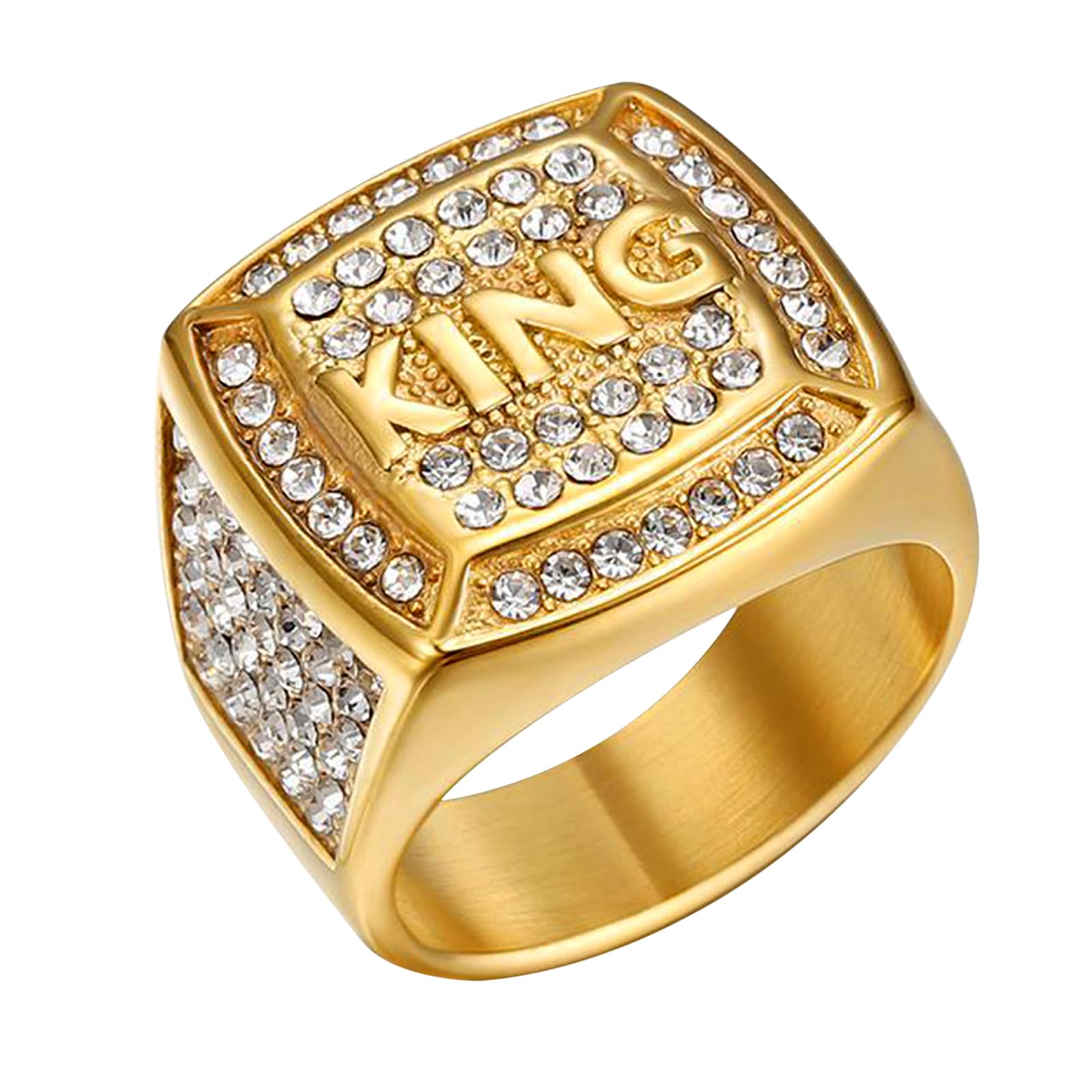 JewelryWe Anillo Oro Circón Hombre: Anillos de Acero Inoxidable Dorado para Pulgar Hip Hop Punk Rock Motero 2cm de Ancho Talla 17-30 Hipoalergénico Antialérgico - Para Uso Diario Ocio Regalo