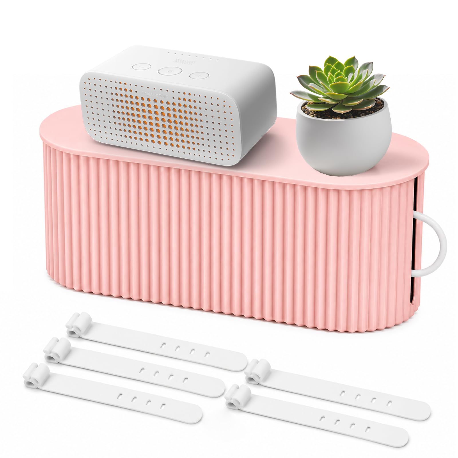 Yuaerbuo Large Cable Tidy Box with 5 Pcs Cables Ties, Desktop Cable Management Box Durable Extension Lead Boxes to Hide Extension Leads and Power Strips for Home Office (Pink)