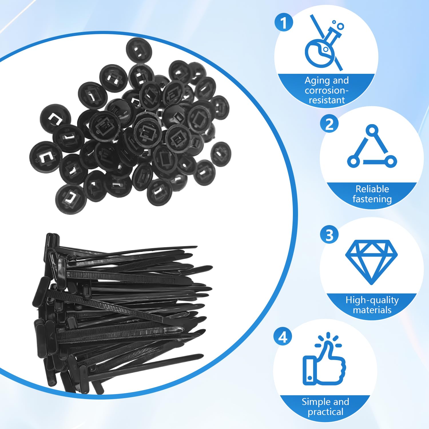 100 hebillas universales de nailon para ataduras de cables, soporte de bridas de nailon autoblocante, herramienta de bridas de plástico multiusos para reparación diaria de automóviles, fijación rápida