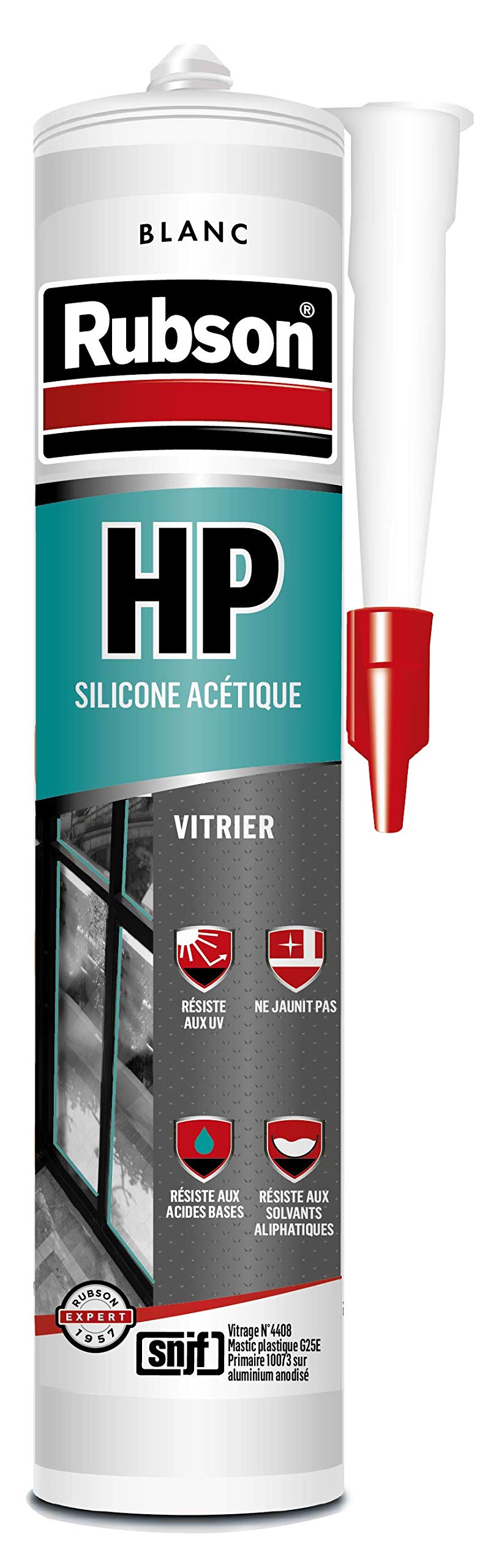 Mastic Vitrier Rubson HP Silicone Acétique Blanc 300ml