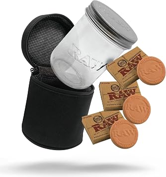 RAW Smell Proof Jar - 16 Oz + RAW Terracotta Humidifying Stones - 3 Pack