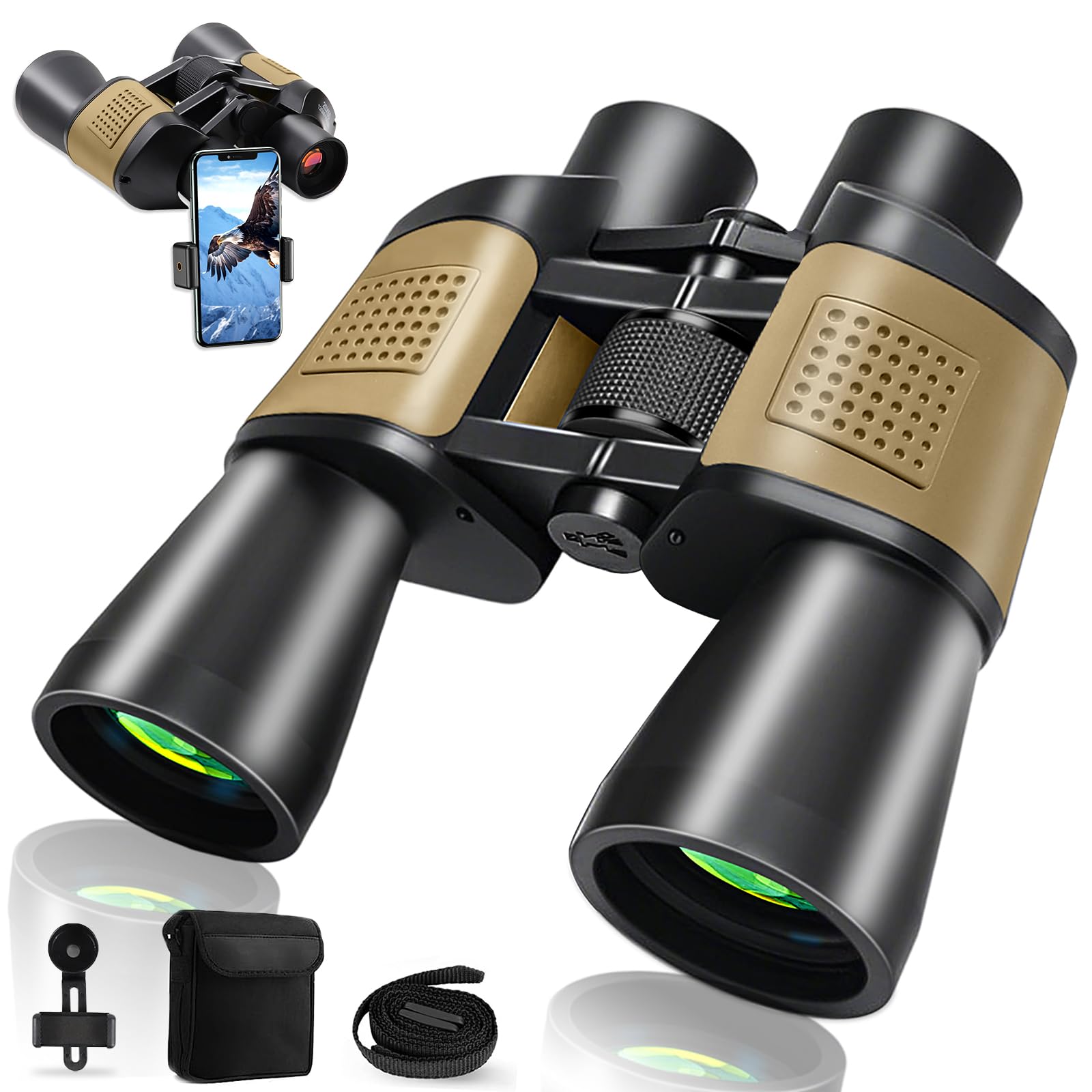 Jumelles 20x50 pour Adultes, Jumelles étanches HD avec Prisme BAK4 et Objectif FMC, Portables Télescope pour l'observation des Oiseaux, Football, Concerts, avec Adaptateur pour Smartphone