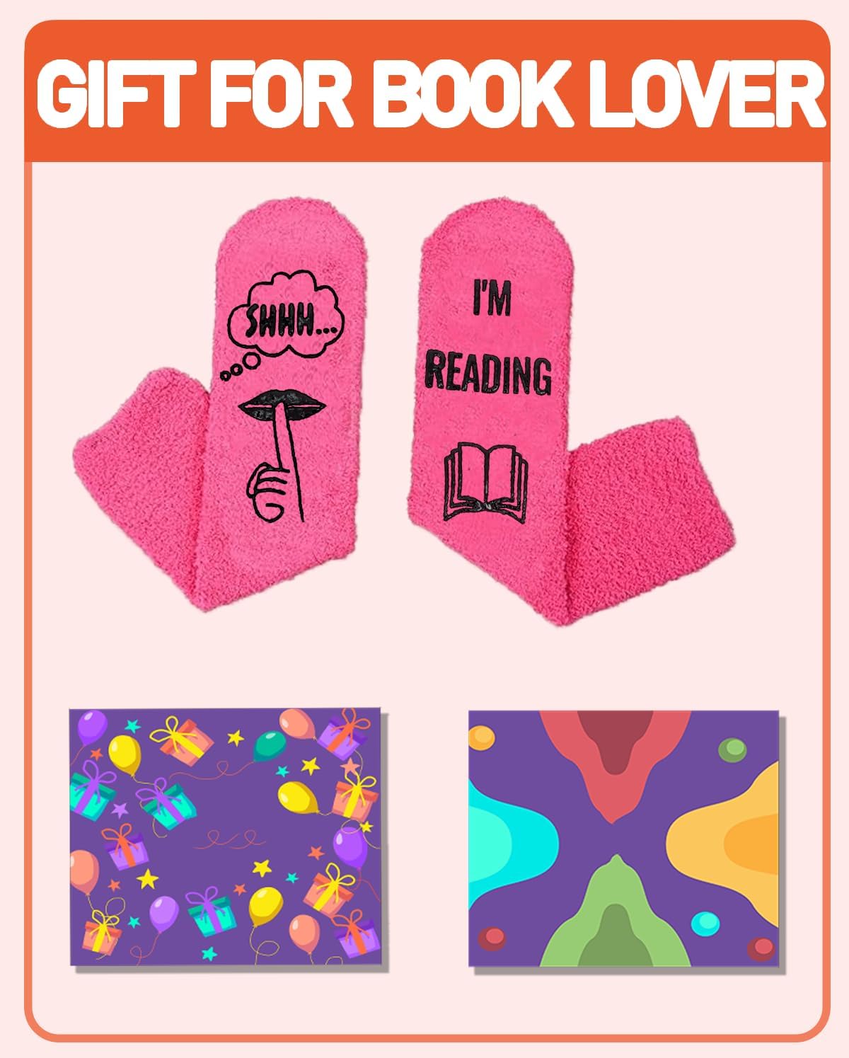 Reading Socks with Gift Box, Bookish Gifts for Women, Funny Reading Accessories for Teacher, Students and Book Lovers, Rose red image 4
