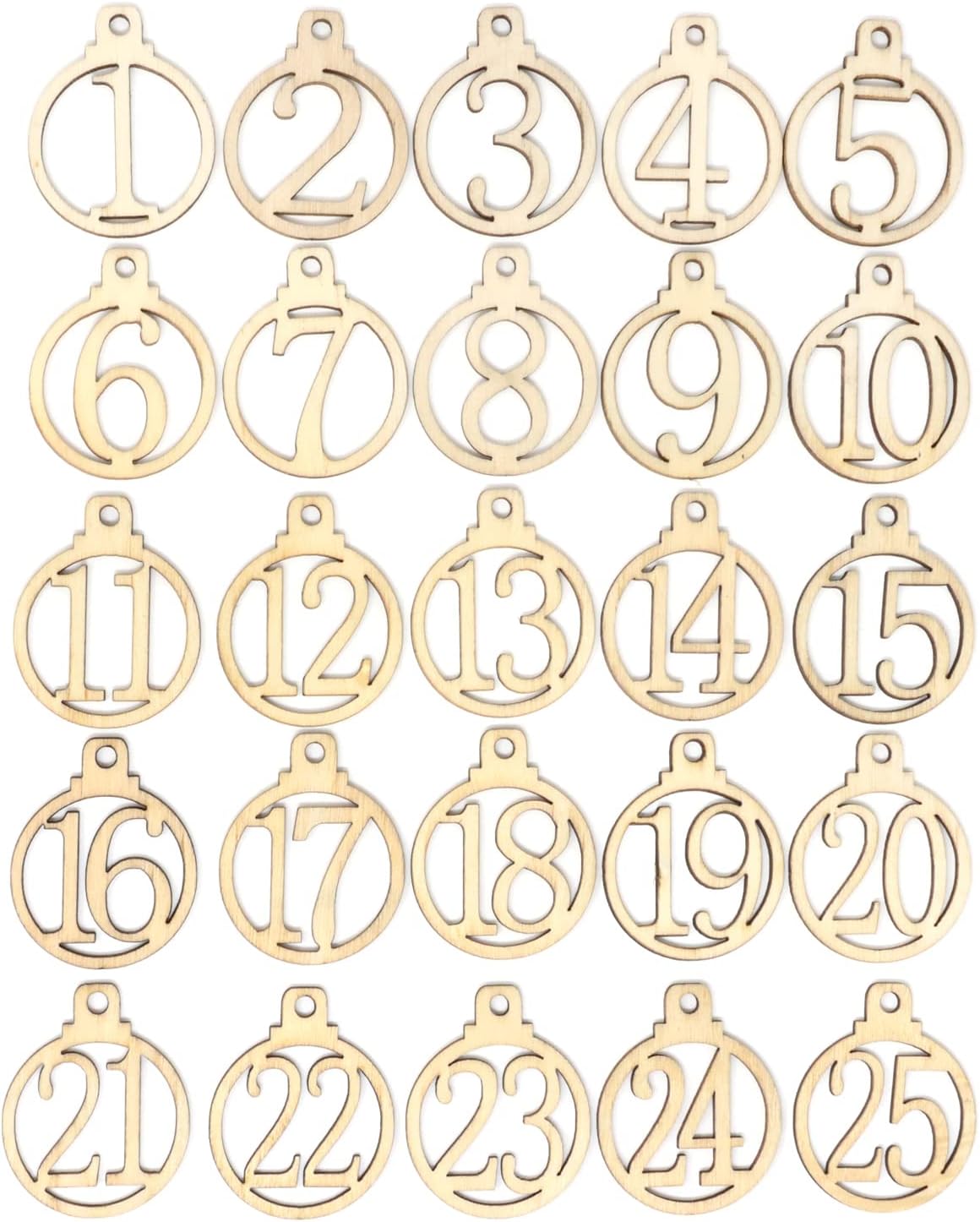 yueton 50PCS 1-25 Wooden Numbers Ornaments, Unfinished Number Wood Pieces Wood Slices Wood Chips, Wooden Gift Tags, for Birthday, Wedding, Halloween, Christmas, Thanksgiving, Advent, New Year