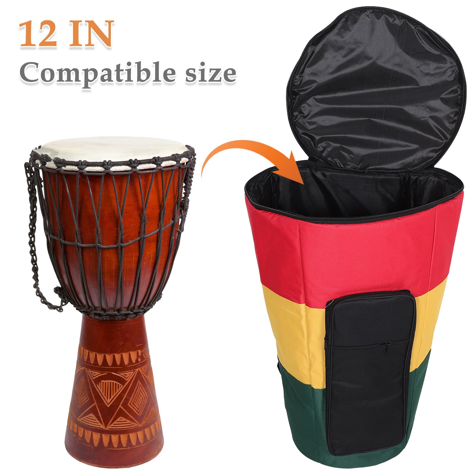 Gatuida Borsa per tamburo Djembe da 12 pollici, impermeabile, in tessuto Oxford, con tracolla, accessorio per strumento musicale per studenti di musica all'aperto