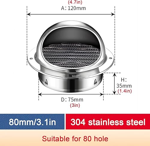 Miniatura 5 de Cubierta de ventilación redonda de acero inoxidable 304, tapa de cubierta de chimenea con base de garra, cubierta protectora de tubería para tubo,