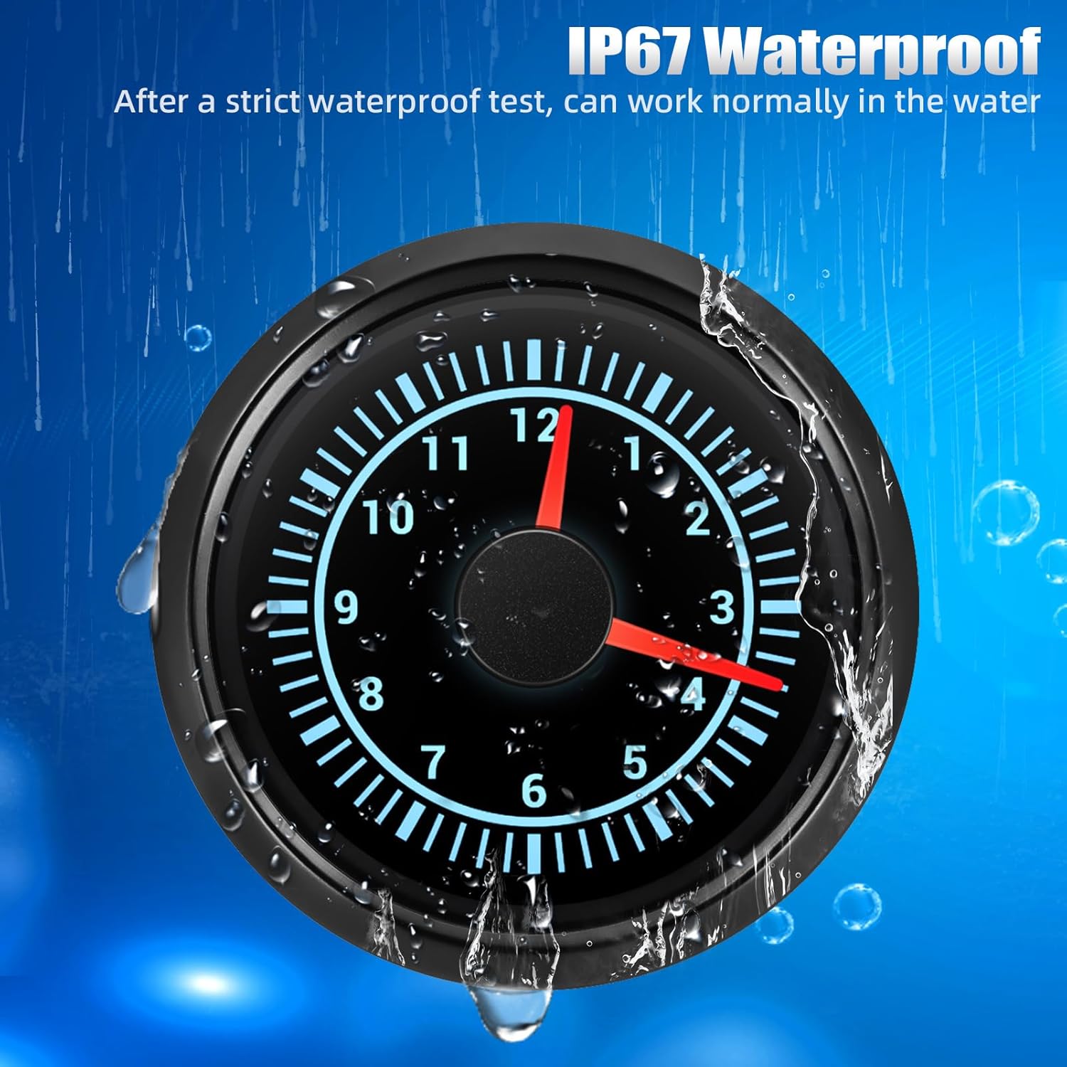 ARTILAURA 2" 52mm Clock Gauge 7 Color Waterproof 0-12 Hours Clock Meter Gauge for Car Boat (Black)
