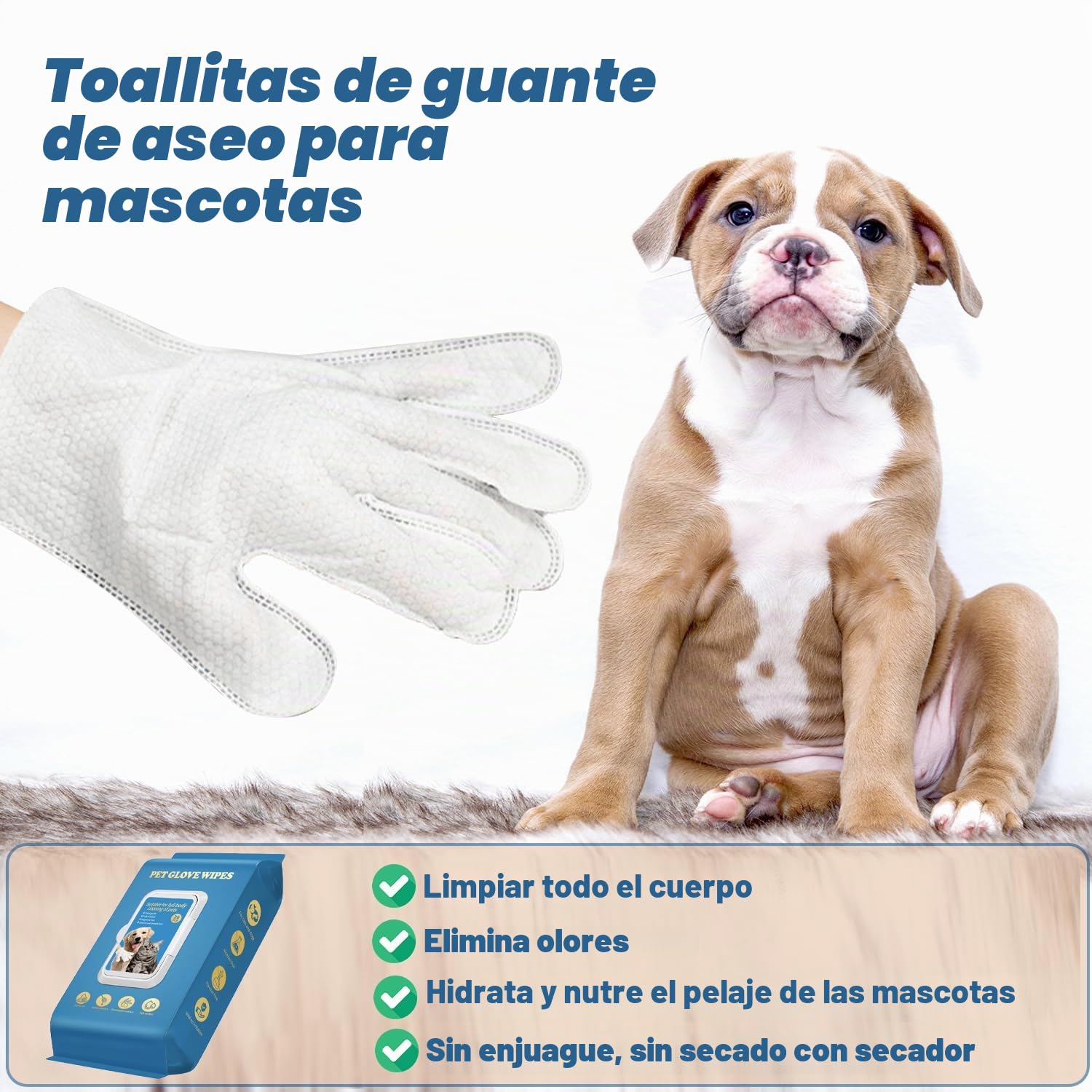 FAZMoss Toallitas de guantes para mascotas para perros y cachorros – Toallitas gruesas y suaves para mascotas, aseo sin lavado para piel, cara, cuerpo, patas, trasero, viajes y uso diario, toallitas