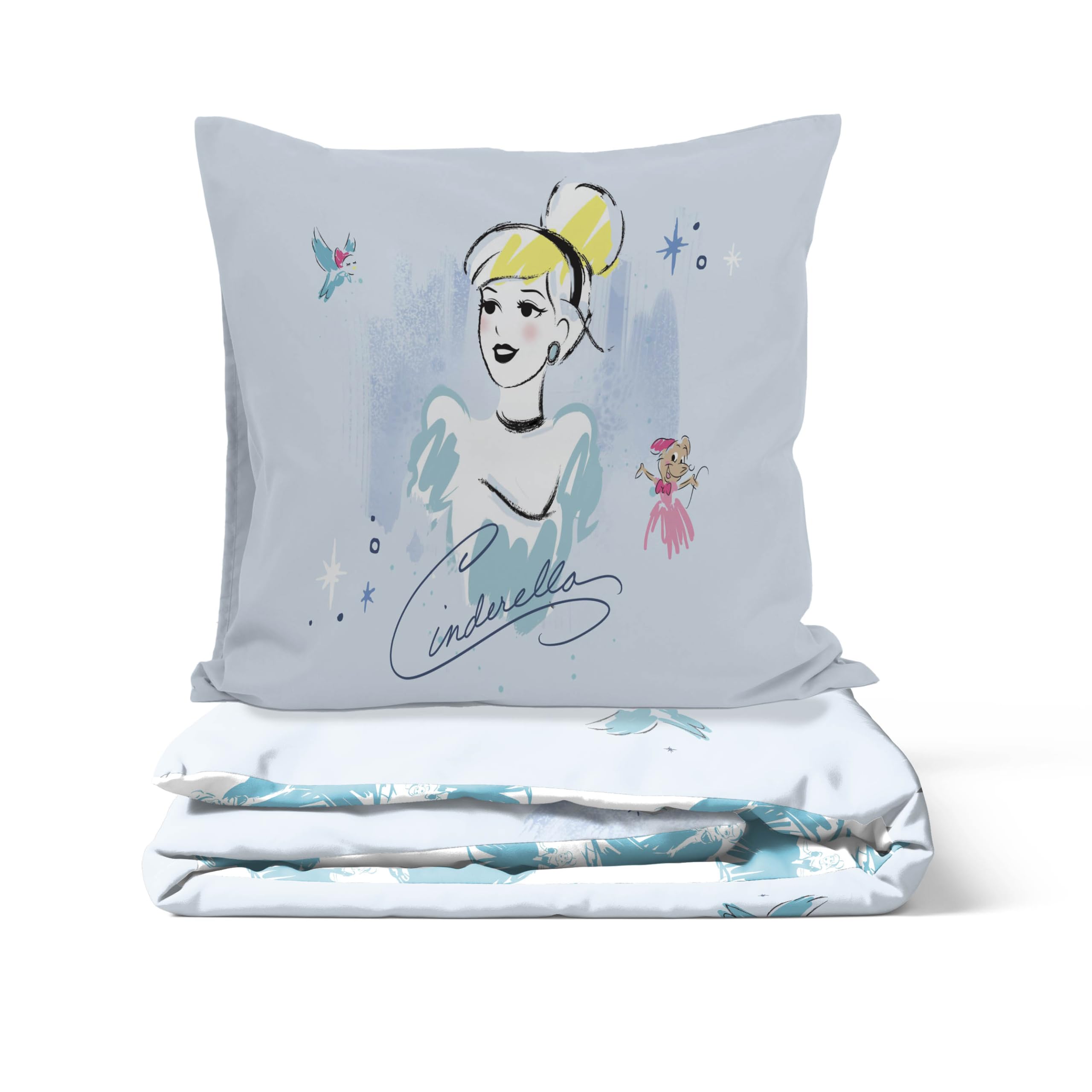 Disney Prinzessin Cinderella – Einzelbett-Bettwäsche-Set 100% Baumwolle mit Kissenbezug 80 x 80 cm
