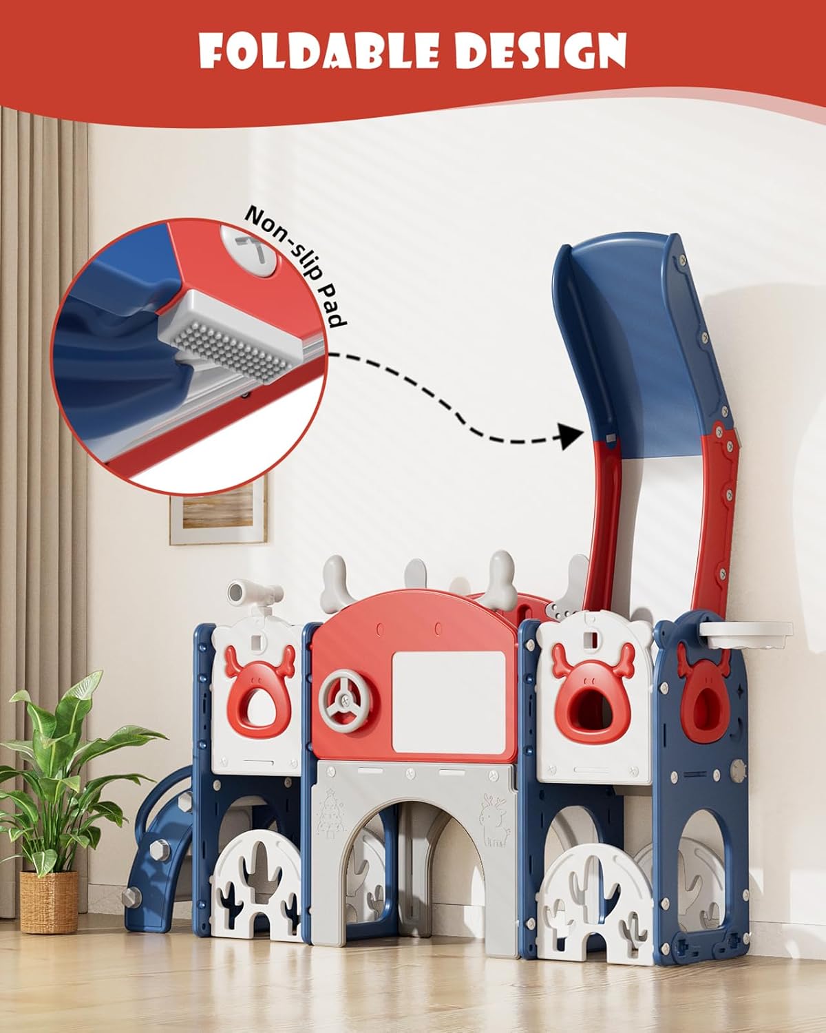 XJD 13 in 1 Toddler Slide Set, Kids Slide for Toddlers Age 1+, New Upgrade with Golf Set, Basketball Hoop, Drawing Board for Indoor Outdoor Playset, Birthday Gifts for Toddler (Blue Red)