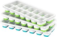 Vista 8 de Bandeja para cubitos de hielo con tapa, 4 paquetes de 56 cubos, bandejas apilables duraderas para cubitos de hielo para congelador con tapas