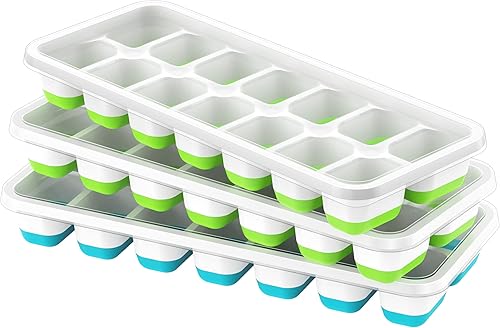 Miniatura 7 de ChefAide Bandeja para cubitos de hielo con tapa y contenedor, paquete de 4 bandejas apilables duraderas para cubitos de hielo para congelador con