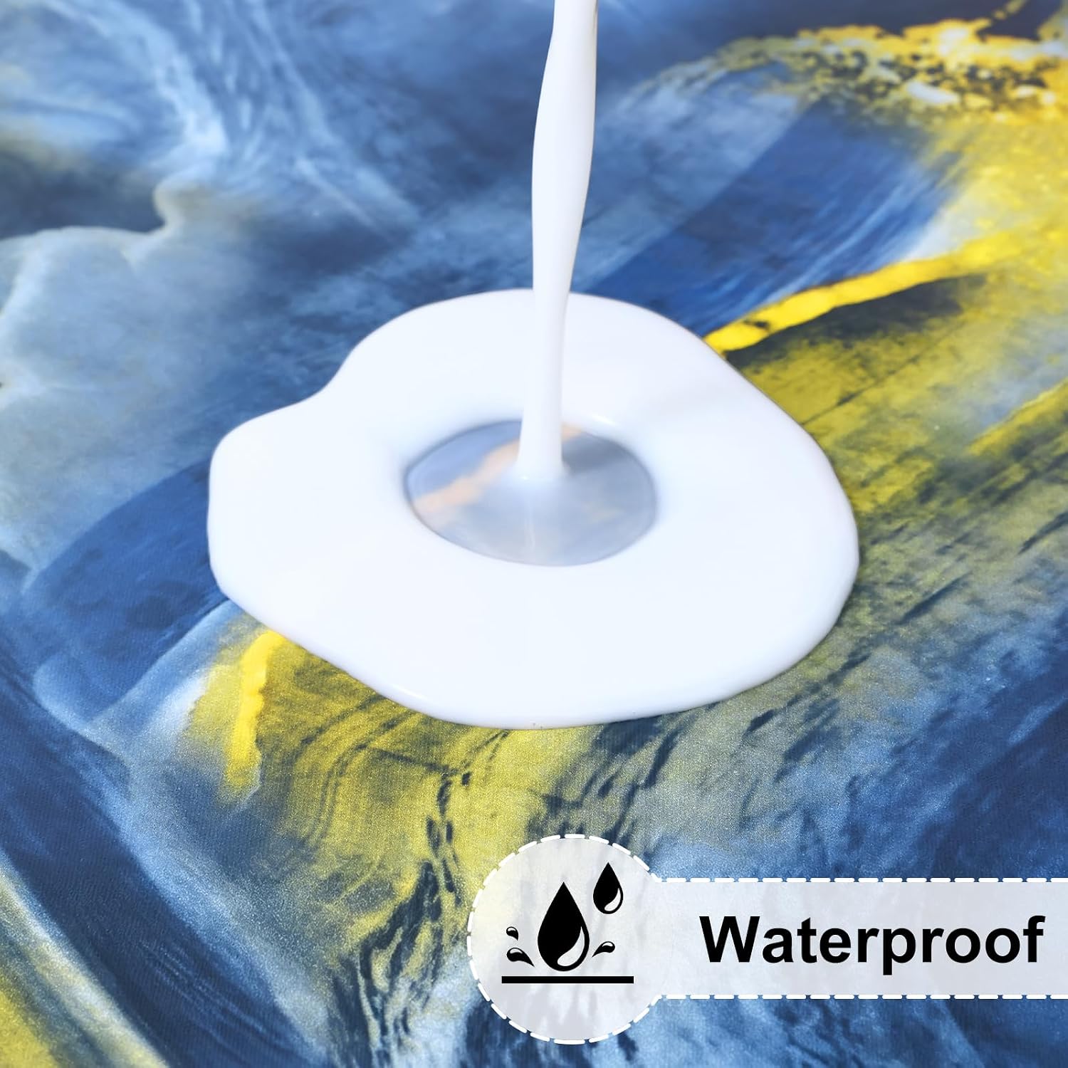  Round Fitted Tablecloth with Elastic Edge, 100% Waterproof Oil Proof Plastic Table Cover, Vinyl Flannel Backed Tablecloth Fits 36"-44" Round Tables for Dinner, Outdoor, Picnic, Navy Ripples thumbnail