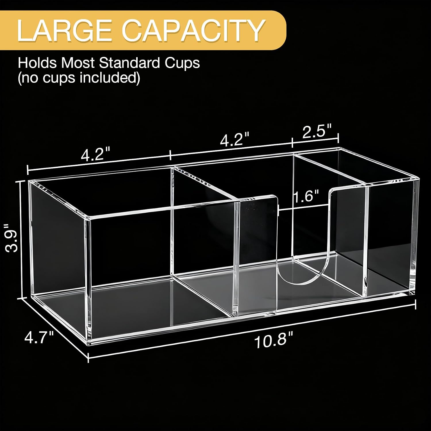 Acrylic Cup Holder for Countertop, 3 Slots Acrylic Coffee Bar Accessories and Organizer Anti Slip Waterproof, Clear Coffee Station Organizer for Cup Lid Straw