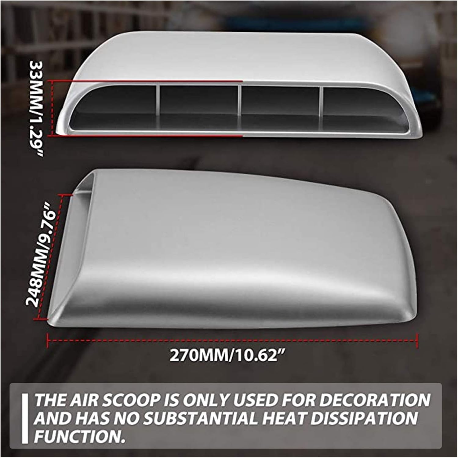 Hood Scoops Silver ABS Car Hood Air Vents, Universal Car Air Flow Intake Scoop Turbo Bonnet Vent Cover Sticker Hood
