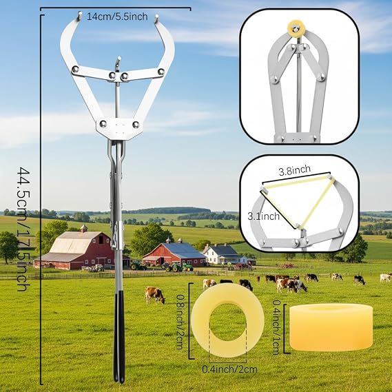 Extra Large Stainless Steel Banding Tool Bander Livestock Management Dehorner with 10 Elastrator Bands Dehorning and Tail Docking Fits Bull,Calves, Goats, Sheep, Easy Application