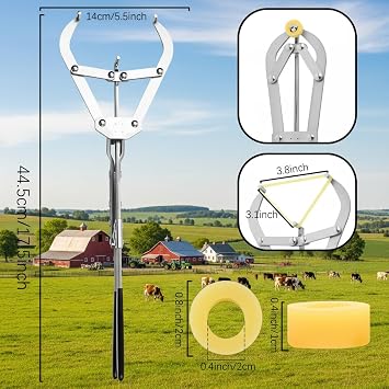 Extra Large Stainless Steel Banding Tool Bander Livestock Management Dehorner with 10 Elastrator Bands Dehorning and Tail Docking Fits Bull,Calves, Goats, Sheep, Easy Application
