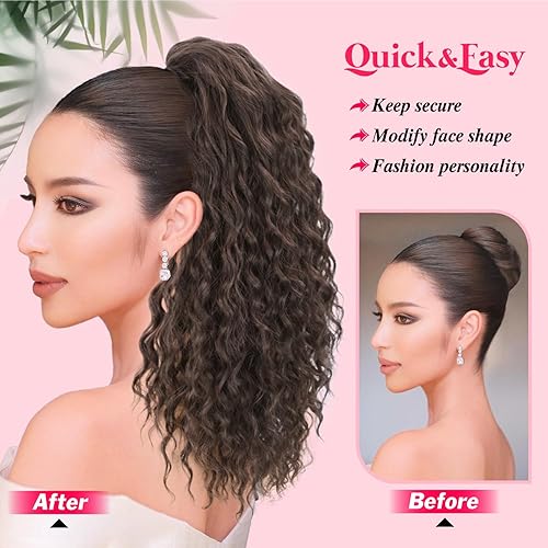 Miniatura 4 de Adancyler Extensión de cola de caballo, textura Yaki, cola de caballo rizada con cordón para mujeres negras, 20 pulgadas de largo, ondulado, rizado,