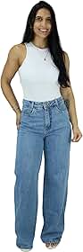 Calça Wide Leg Pantalona 100% Algodão Premium Calça Cargo Wide Leg Feminina Cintura Alta 100% Algodão Blogueira Streetwear