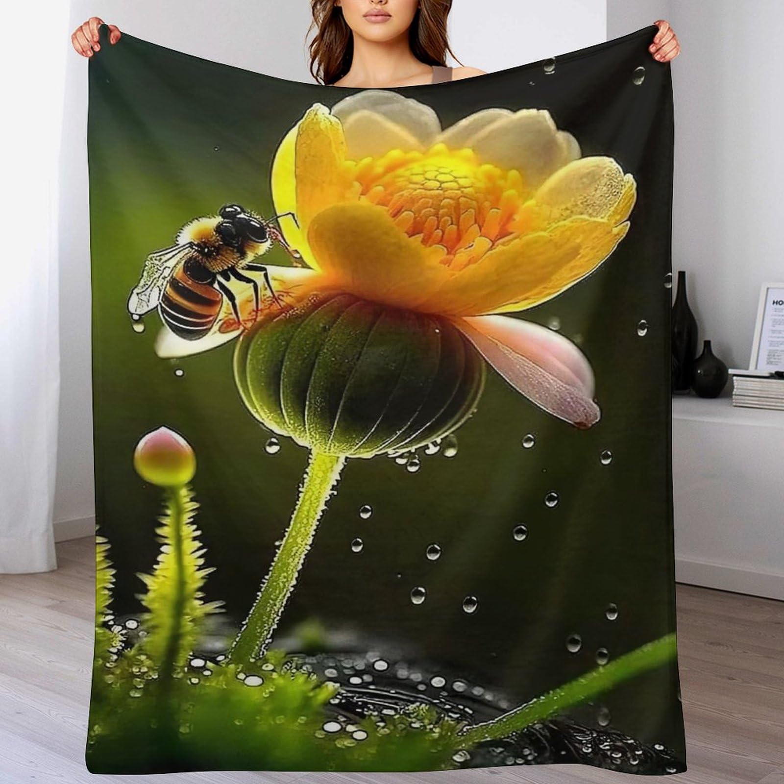 Couverture chaude flanelle abeille pour éliminer la fraîcheur des nuits sur le lit
