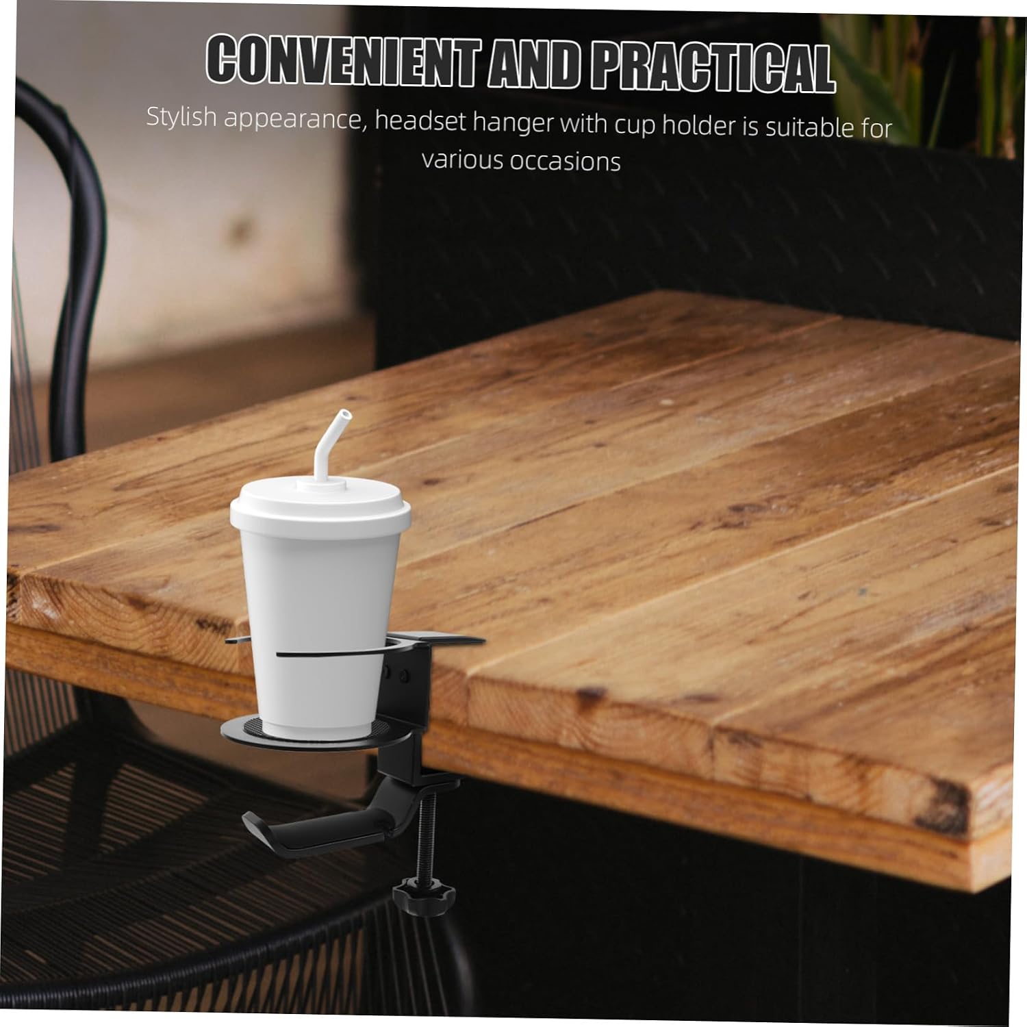 Rotating Desk Cup Holder Clamp Headphone Stand for Desk Easy Install Strong Material Cup Holder