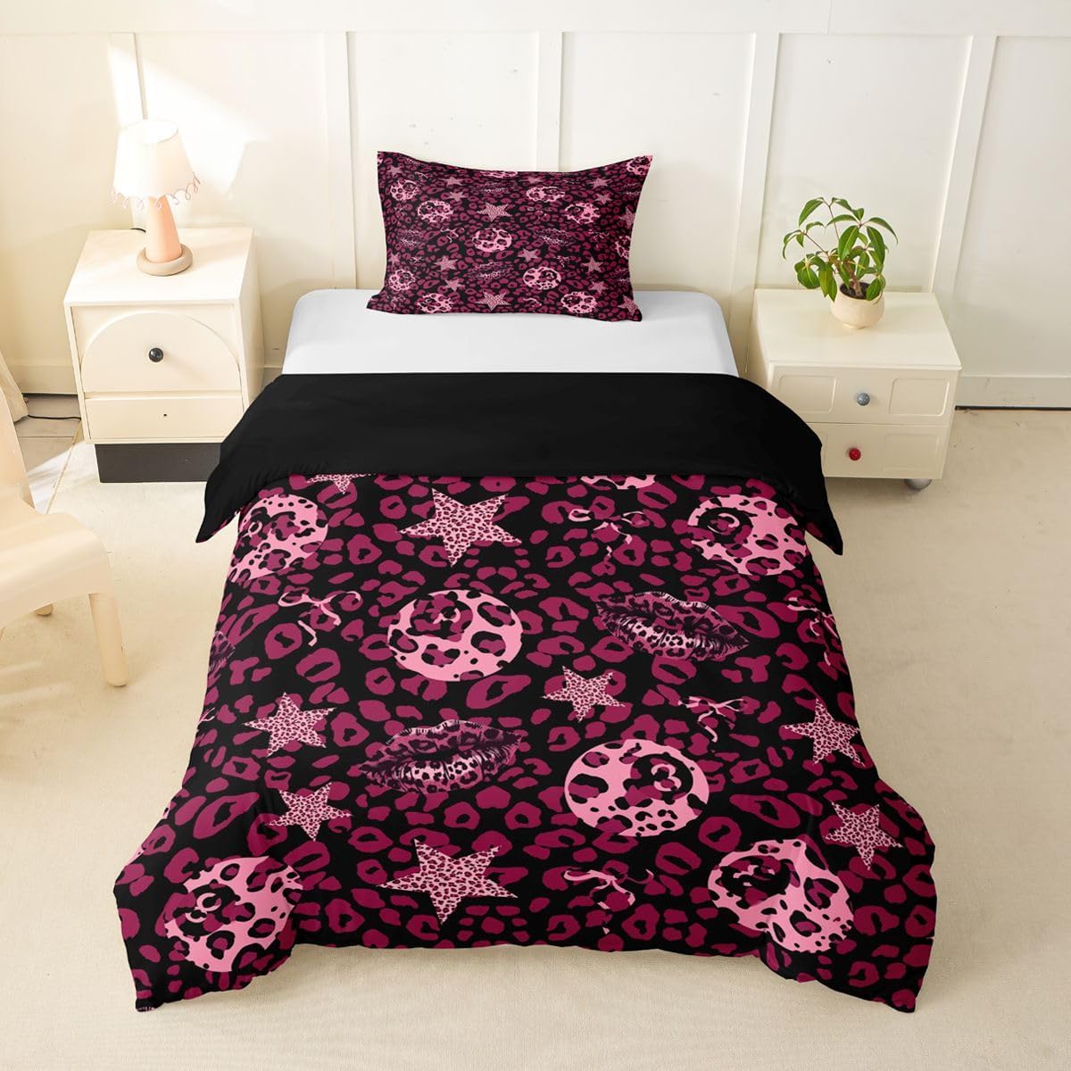 jejeloiu Lucky 8 Ball Duvet Cover Toddler Size High Heel Shoes Bedding Set Breathable Soft Leopard Print Comforter Cover 2Pcs Pink Bedroom Decor No Comforter Microfiber Zipper Closure