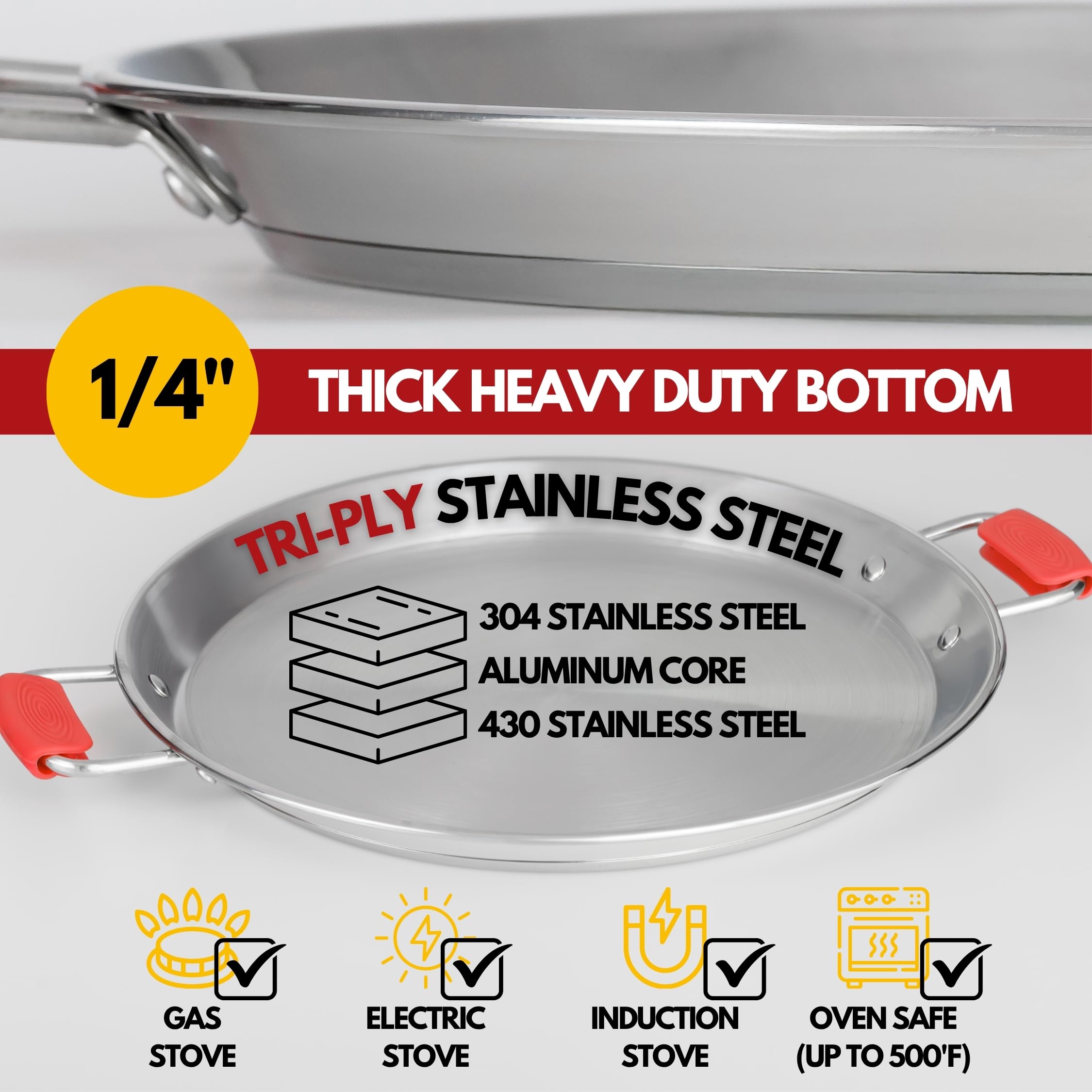 Paelluxe 20" Stainless Steel Paella Pan - Party Size -5