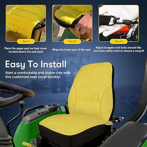 Miniatura 6 de LP95233 - Funda de asiento impermeable acolchada con tela Oxford 300D para John Deere Compact Utility Tractor, funda de asiento de hasta 18 pulgadas