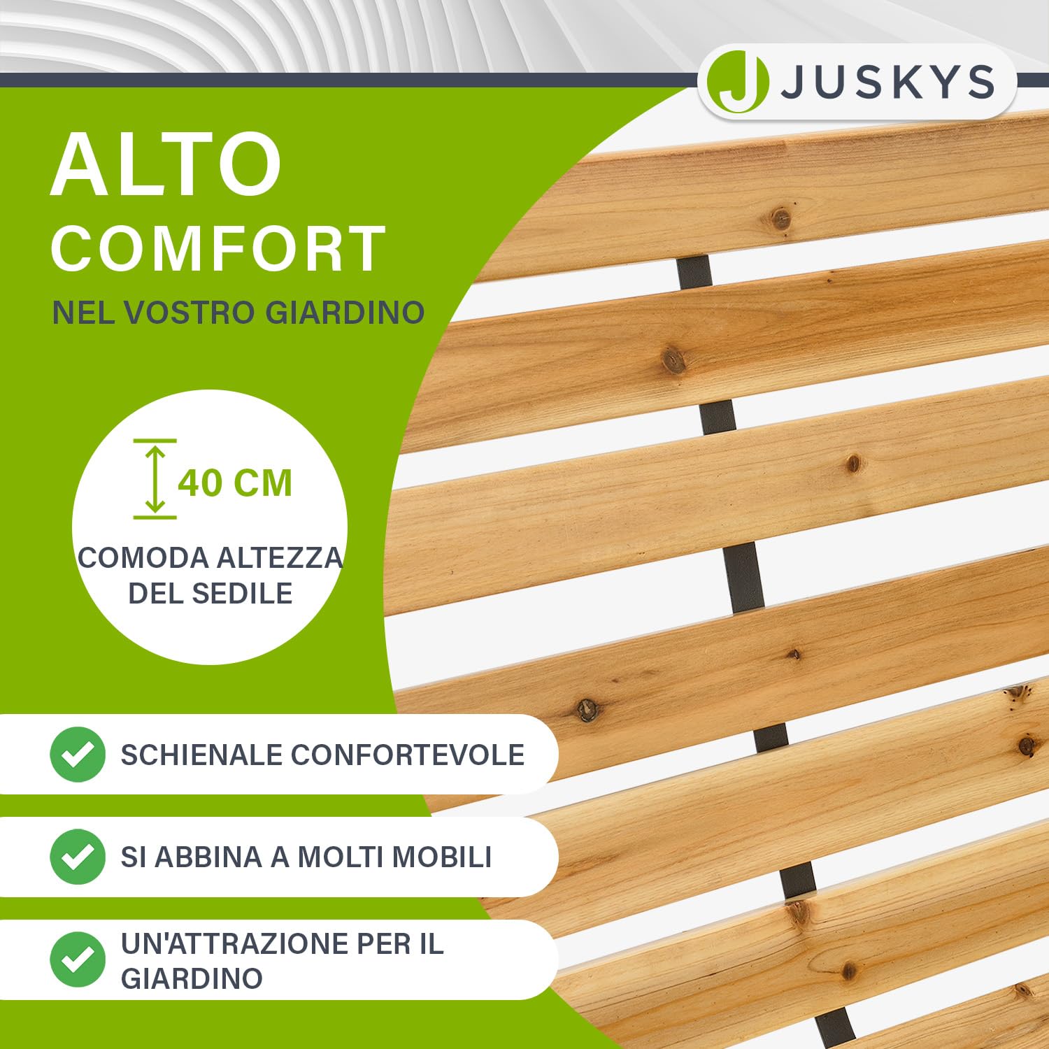 Juskys panchina da giardino Modena a 2 posti con schienale e braccioli panca resistente alle intemperie in legno e acciaio 120x62x82 cm classica per giardino balcone terrazza
