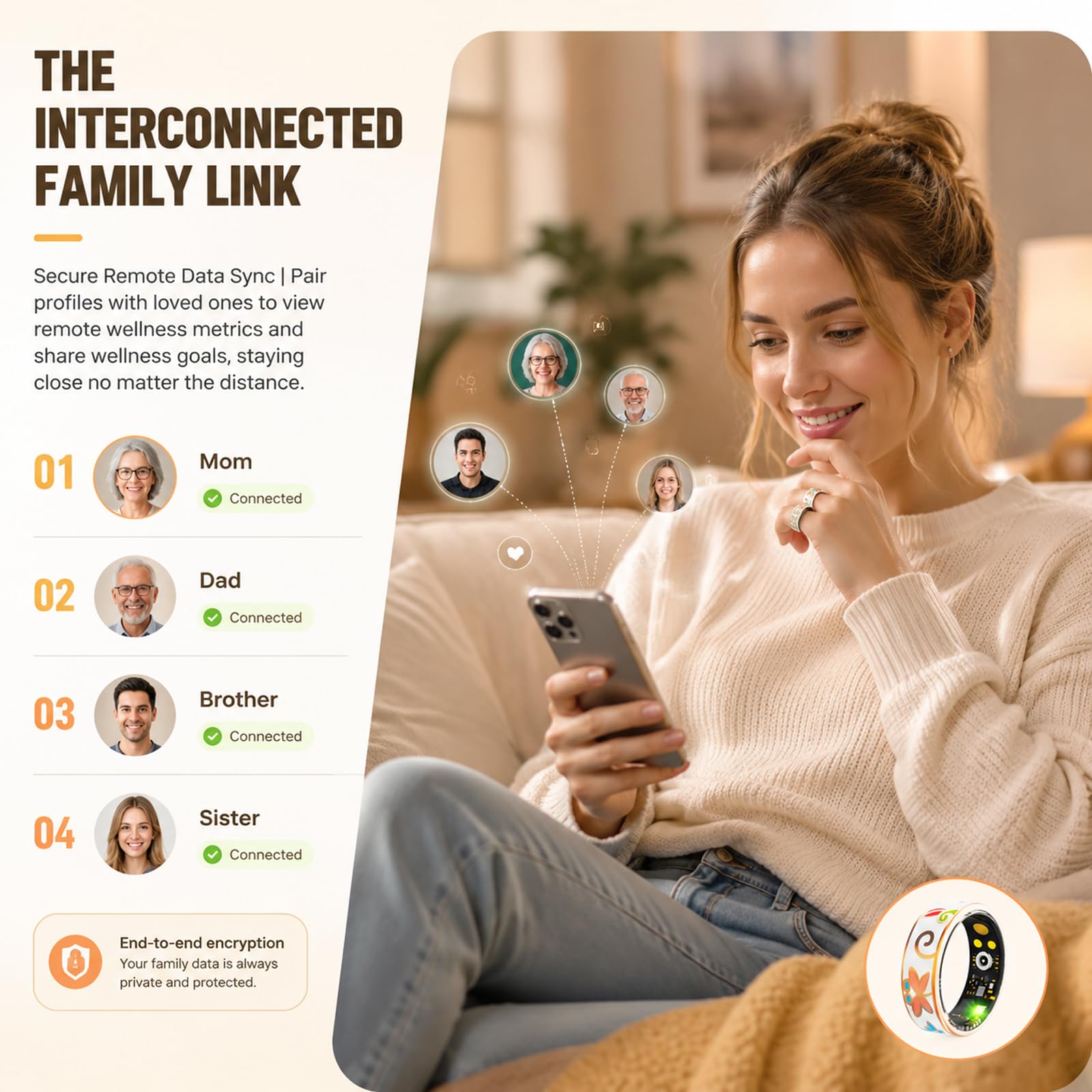 Yihou Anillo inteligente para mujer, anillo de salud con rastreador de fitness esmaltado con monitoreo de frecuencia cardíaca, monitor de sueño, distancia, podómetro, calorías, sin tarifa de
