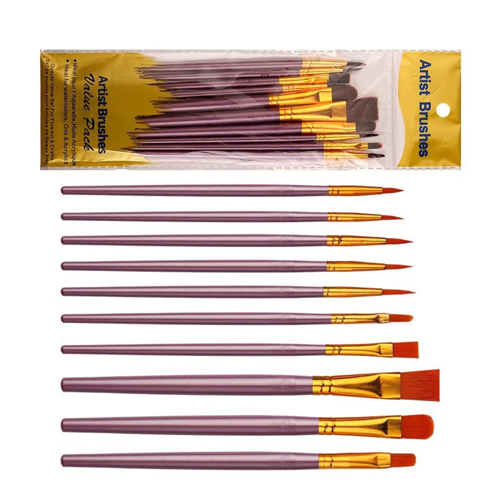 Hsioluted Purple 10 Pcs Acrylic Paint Brushes Set Painting Brushes Art Supplies For Watercolor Gouache Acrylics Artist