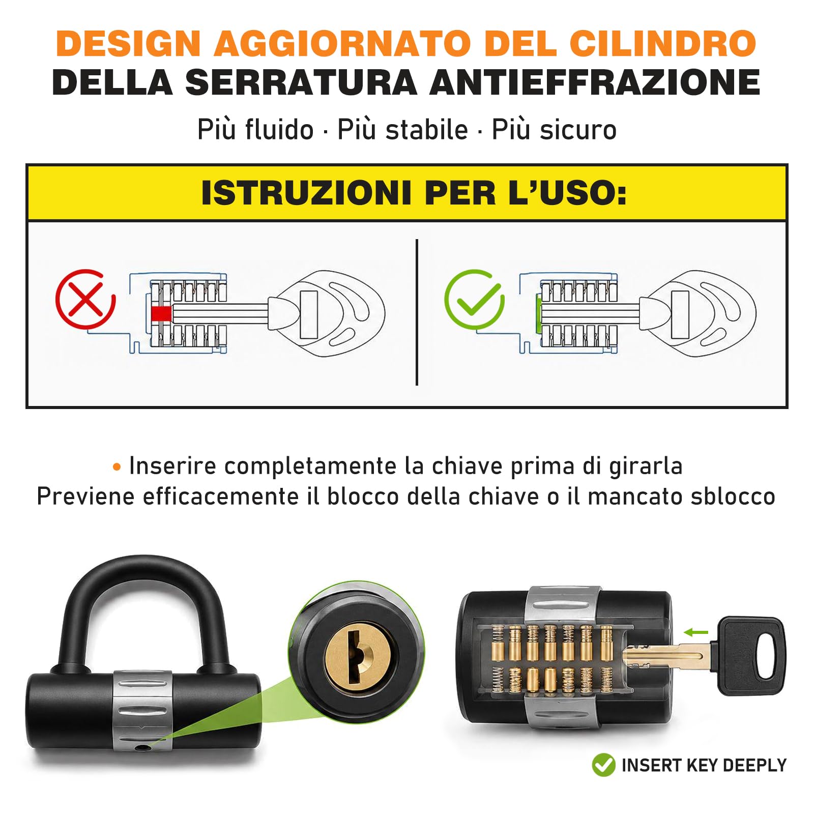 Catena Antifurto Moto 12 mm in Acciaio Temprato con Lucchetto a U e 4 Chiavi, Catena di Sicurezza per Moto, E-Bike, Scooter e Bicicletta, 120 cm – Argento