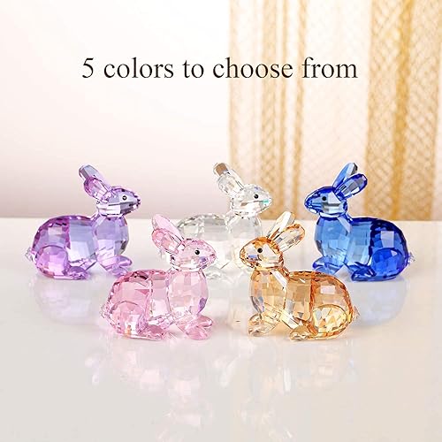 Vista 4 de Figura coleccionable de conejo de cristal, linda figura, regalos de cumpleaños, decoración del hogar (morado)