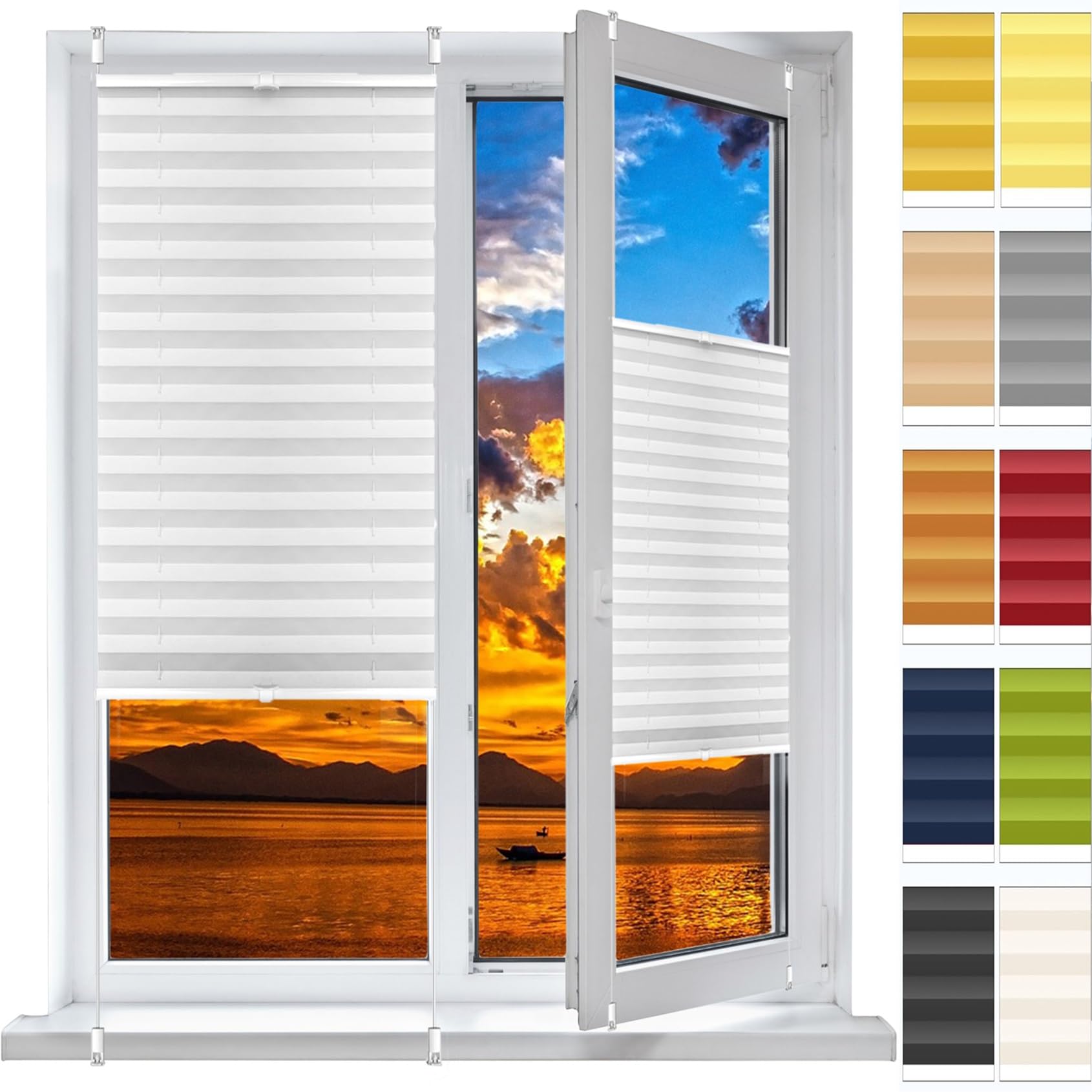 Plisseerollo Faltrollo Plissee Ohne Bohren 24 x 35 cm, Plissee Ohne Bohren Nach Maß, Plissee Ohne Bohren Klemmfix Plissee, Plissee Sonnenschutz Fenster, für Fenster & Tür, Weiß