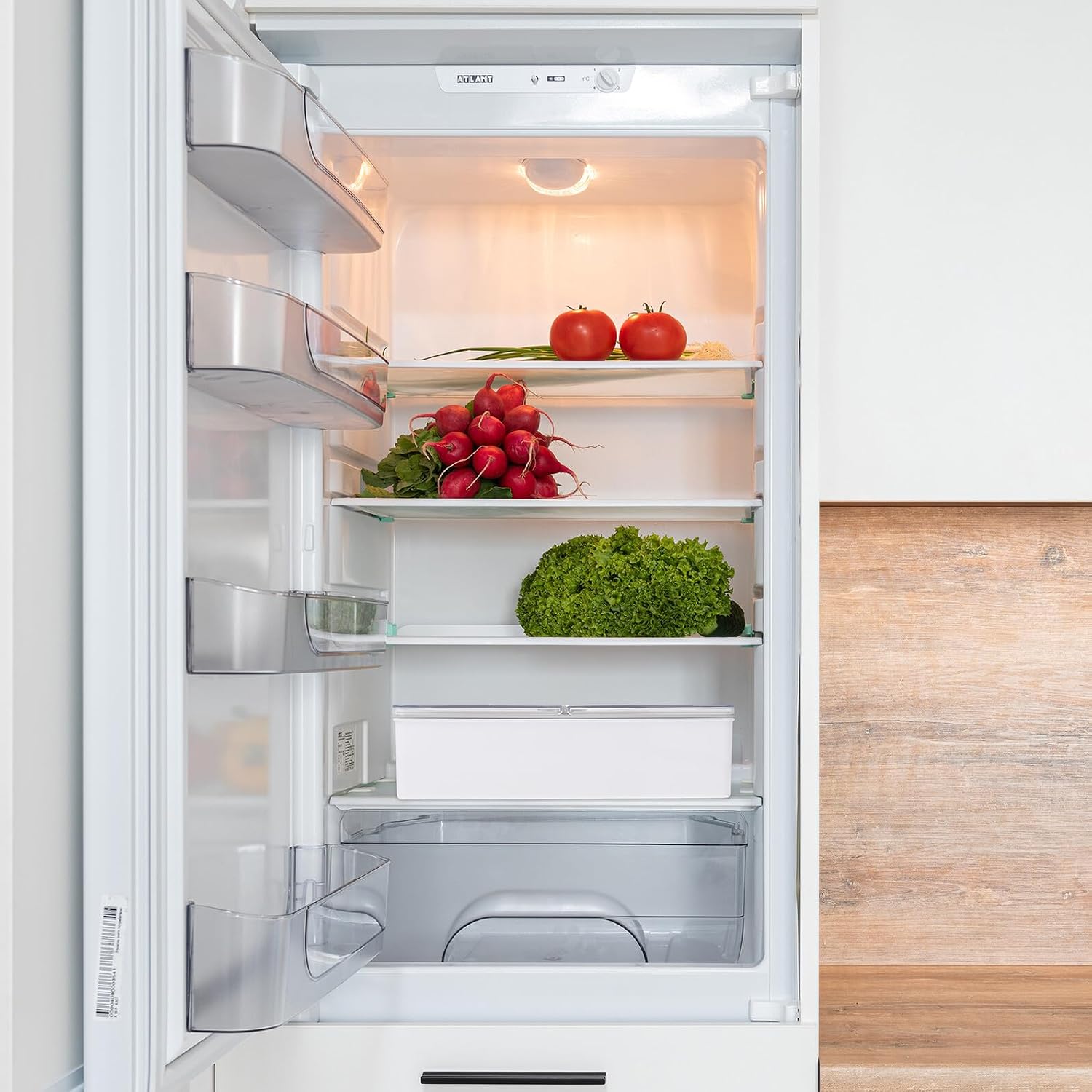 Stackable Food Storage Container with Lid, Fridge Fresh-keeping Box for Eggs and Bread, White-grey Kitchen Organizer for Refrigerator and Pantry