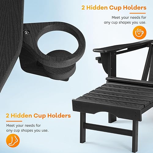 Miniatura 7 de Rengue Silla Adirondack plegable con otomana retráctil, silla de patio con soporte para tazas, silla de hoguera con textura de madera, resistente a