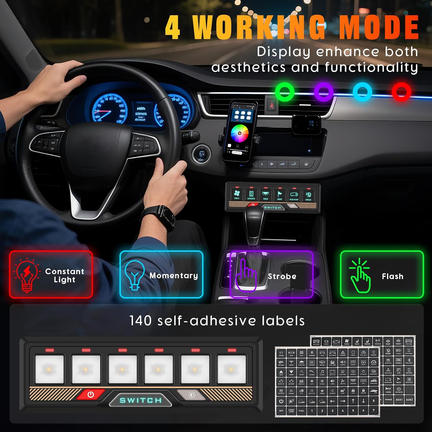 Chelhead 6 Gang Switch Panel with Remote Control Switch & App 12-24V RGB Waterproof Smart Toggle Switch Compatible with Truck Off-Road UTV ATV Car Marine